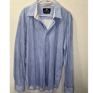Buttercloth Mens XL Tall Fit Striped Button Down Shirt Blue White 100% Cotton